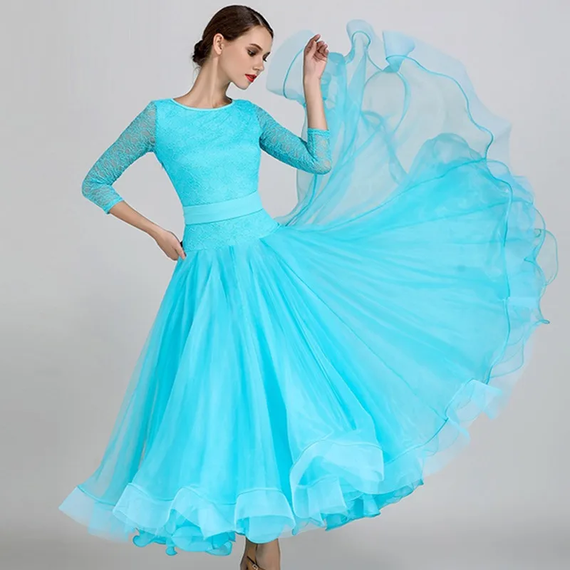Suaugusiųjų mėlyna sportinių šokių konkursas suknelės balus valsas suknelės standartinių šokių suknelė moterų šokių suknelė pakraštyje šokių drabužiai