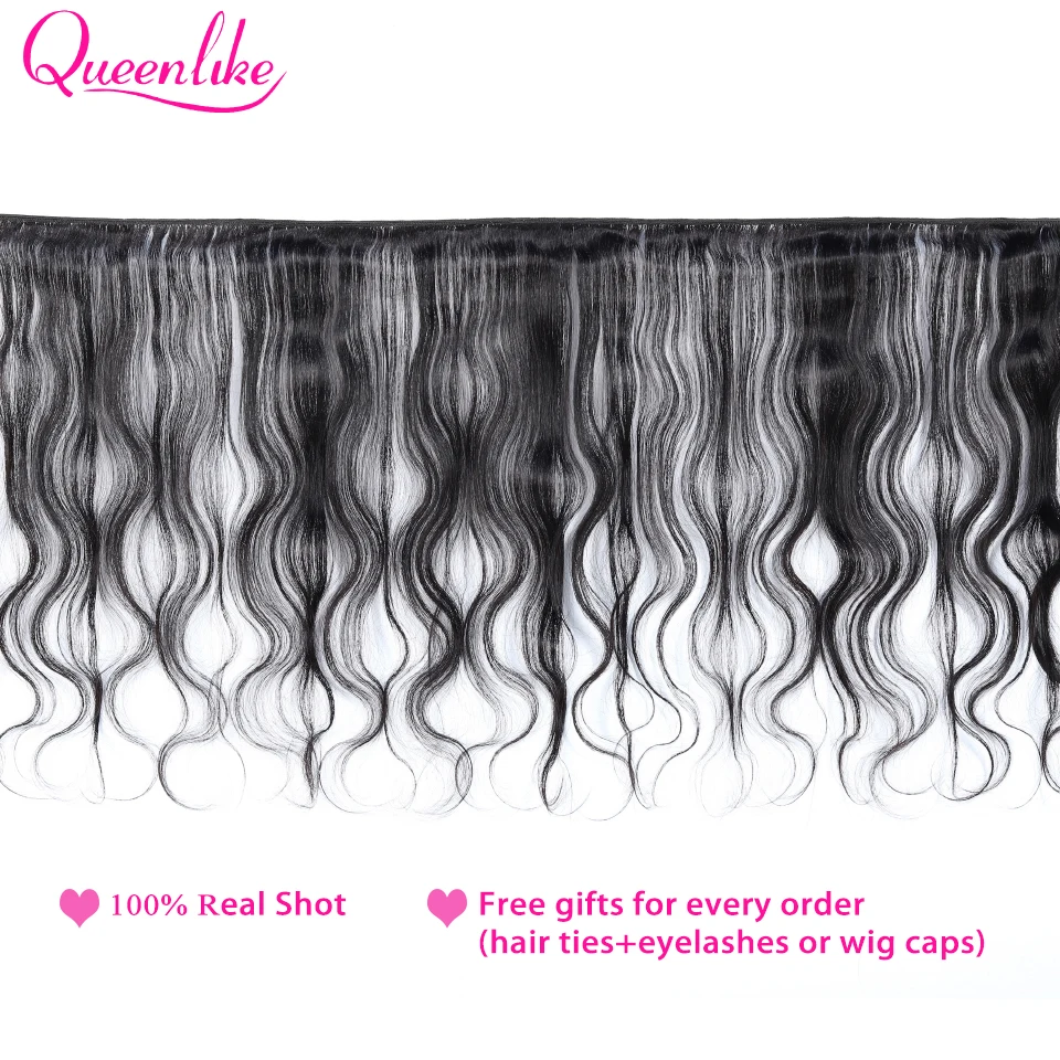 QueenLike Plaukų Produktų, Nekilnojamojo Žmonių Plaukų Ryšulius Su Uždarymo Spalvos 1B Ne Remy 3 Brazilijos Kūno Bangų Paketų Su Uždarymo