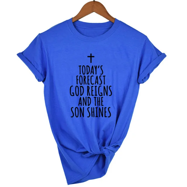 Šiandienos Prognozė Dievas Viešpatauja ir Sūnus Šviečia T-shirt Krikščionių Tikėjimą, Jėzus Marškinėlius Harajuku Viršuje Tee Streetwear Lašas Laivas