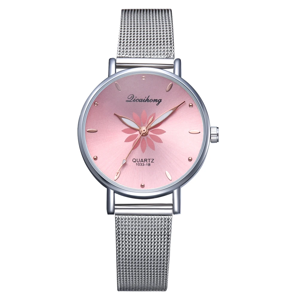 Moteriški Laikrodžiai Prabangus Sidabro Populiarus Pink ryšys Gėlės Metalo Ponios Apyrankę Kvarcinis Laikrodis Mados moteriški laikrodžiai