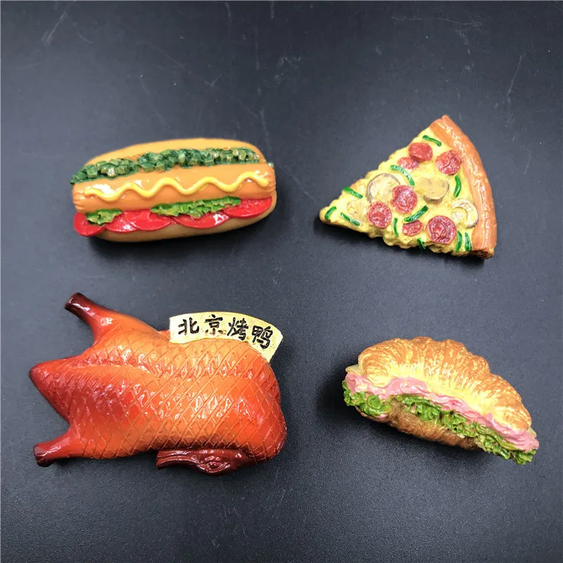 3D Kūrybos Dervos Dirbtinių maisto Maisto Amatų Vietoje Kepta Pekino Antis Pizza Hot Dog Duona Hamburger Dervos Šaldytuvas Magnetas