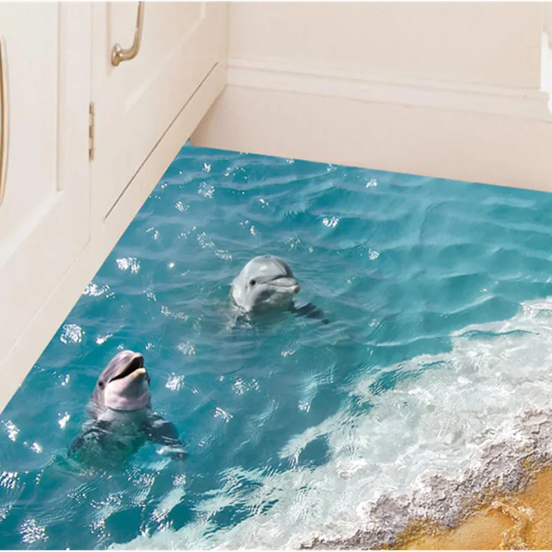 Vasaros Paplūdimio Žvaigždė Paplūdimio 3D Sienų Lipdukai Delfinai Vonios kambario Grindų PVC Lipdukas Jūros Vinilos Paredes Vaikai Plakatas Namų Dekoro