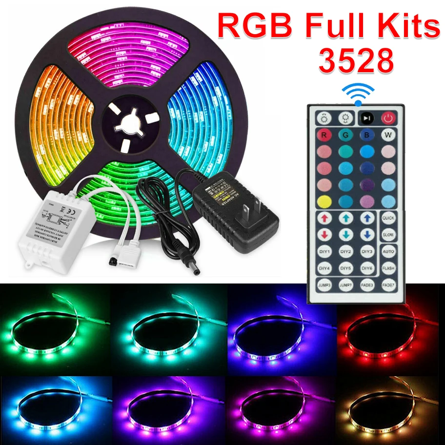 5M/16Ft Multi-Color SMD 3528 RGB 300led LED Šviesos Juostelės Visiškai Rinkiniai Lankstus +44keys IR Nuotolinio+ JAV 12V Maitinimo