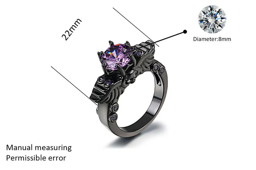 Vintage mada violetinė crystal ametistas cirkonis deimantų brangakmenių žiedų moterims, black, gothic papuošalai bijoux bague priedai