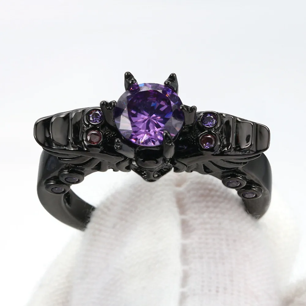 Vintage mada violetinė crystal ametistas cirkonis deimantų brangakmenių žiedų moterims, black, gothic papuošalai bijoux bague priedai