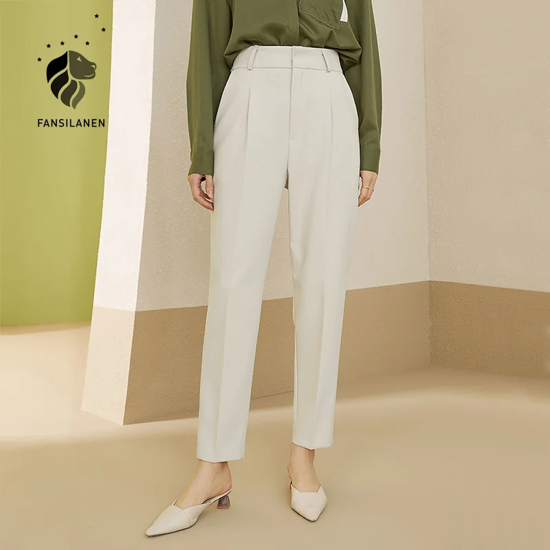 FANSILANEN office lady balta atsitiktinis kelnės capri Streetwear didelis juosmens moteriškos kelnės Elegantiška rudens žiemos haremo kelnių apačios