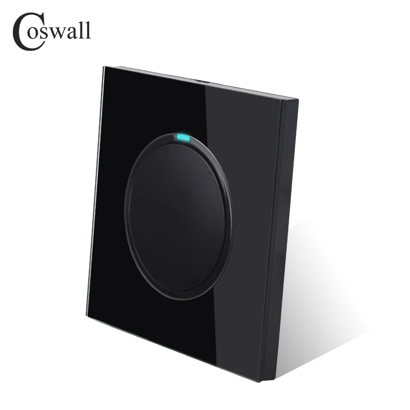 Coswall 1 Gauja 2 Būdas Atsitiktiniai Spauskite On / Off Laiptų Sienos šviesų LED Indikatorius Pro Jungiklis Įjungtas Juodos Stiklo plokštės