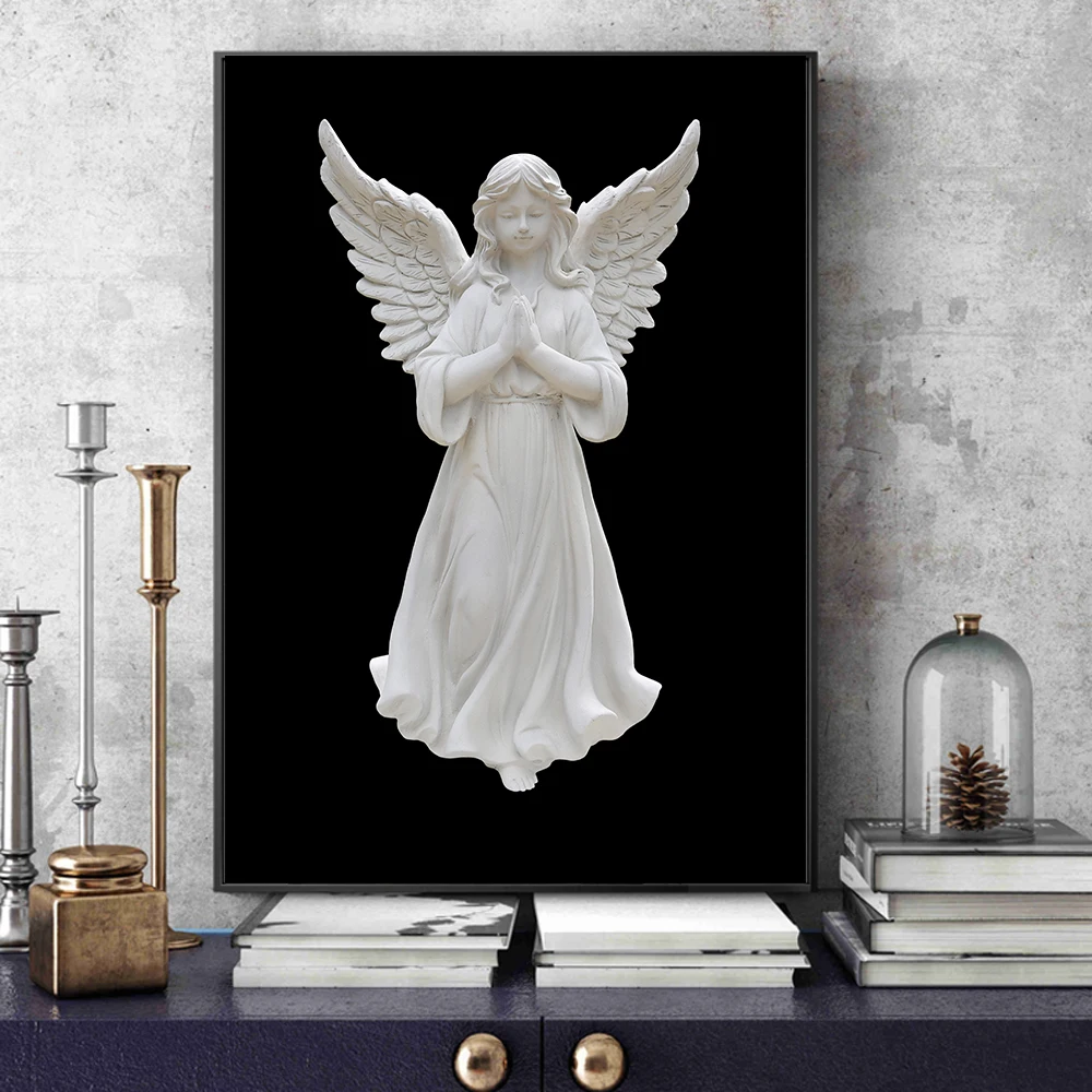 Juoda ir Balta Angelo Statulos Plakatas Maža Mergaitė, Skulptūros, Paveikslai Tapyba Sienos Menas Nuotraukas Kambarį Miegamojo Puošimas