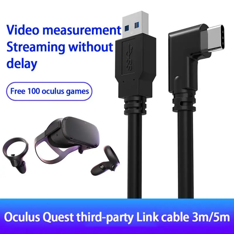 Juoda /4M/5M Tinka Oculus Quest2 Įkrovimo Kabelio Tipas-C Duomenų Kabelis Alkūnė VR Kabelis VR Akinius Kompiuterio Kabelis