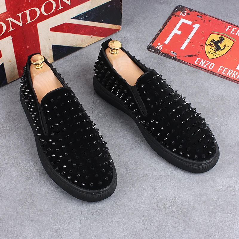Didžiosios britanijos prabangių mados vyrų kniedės batai slip-on butai platforma batų juoda natūralios odos mokasīni, punk hip-hop sportiniai zapatos
