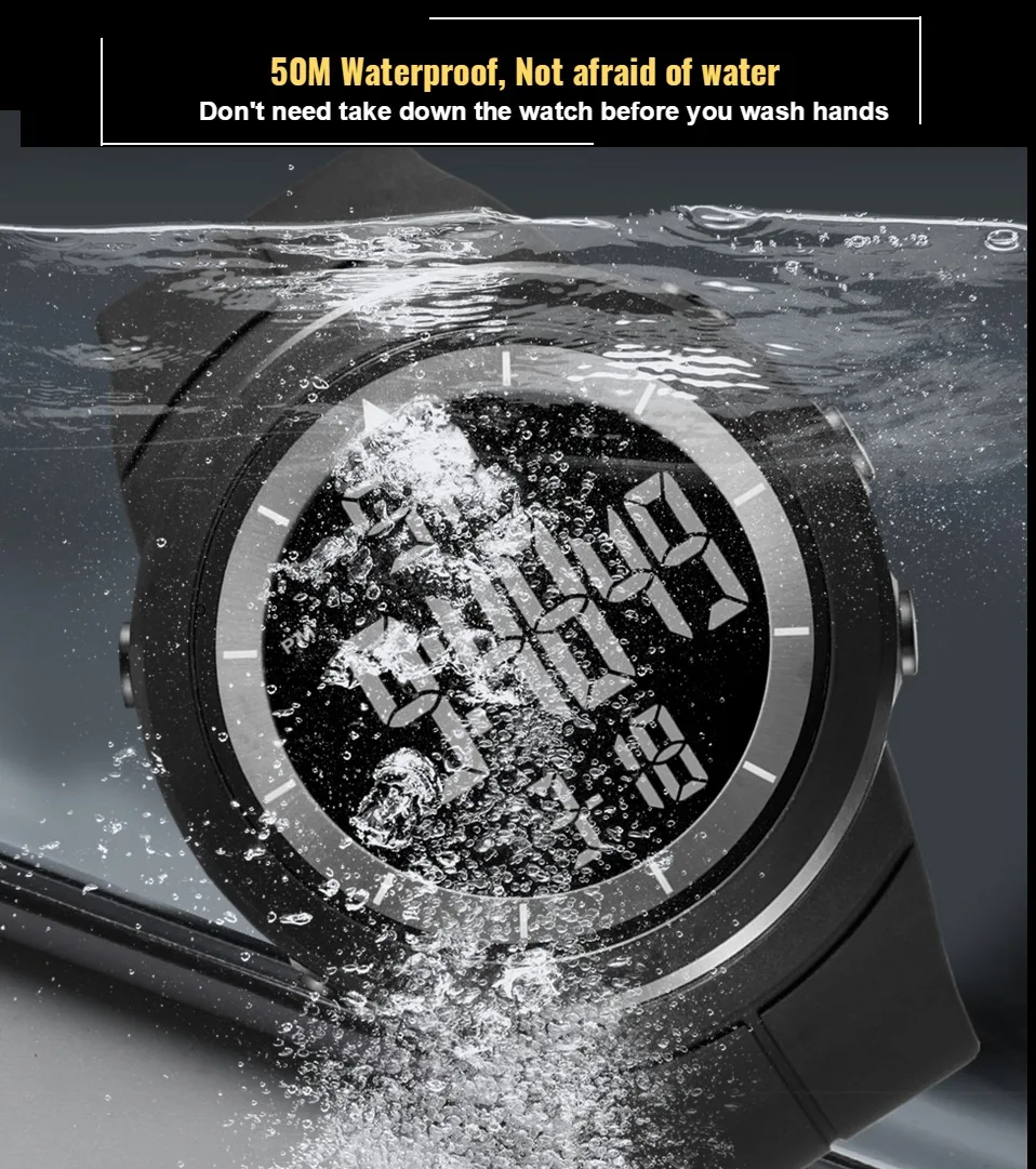 Naujas 2019 OHSEN Prekės ženklo Mados LCD Skaitmeninis Mens Laikrodis 50M atsparumas Vandeniui Sporto Juoda Karinės Vertus vyrų Laikrodžiai relogio masculino
