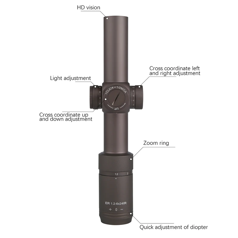Taktinis Riflescope Spotting scope už Medžioklės Šautuvas Optinis Kolimatorius Ginklą Akyse Išgraviruotas Stiklas Raudonos, Žalios Šviesos ER 1.2-6 x 24 IR