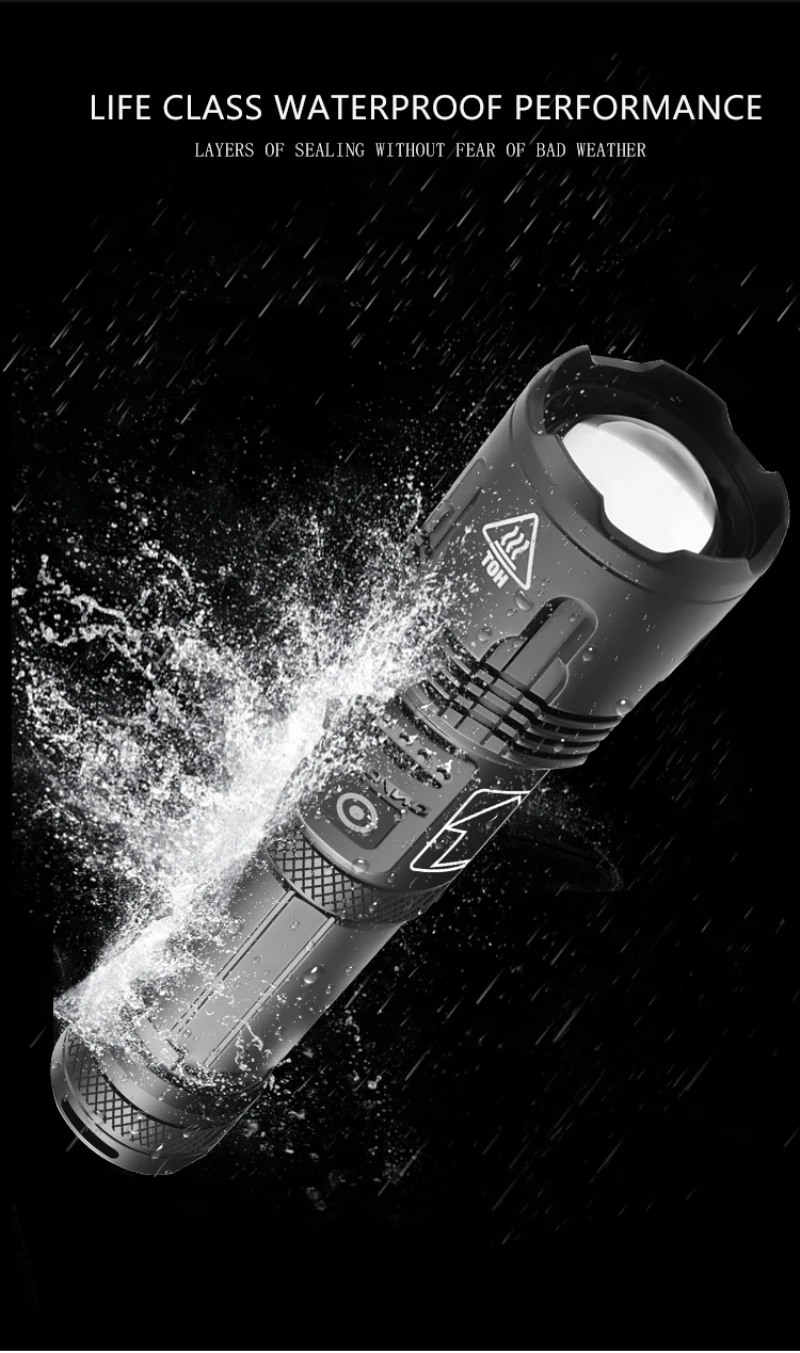Super ryškus žibintuvėlis XHP50 taktinis žibintuvėlis USB įkrovimo Lintner vandeniui lempos super ryškių žibintų kempingas įrankis