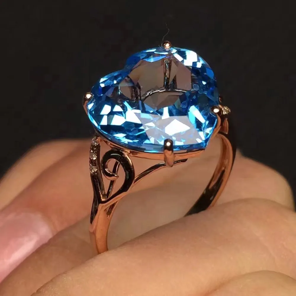 Fine Jewelry Nekilnojamojo 18K Rose Gold AU750 Natūralus Mėlynas Topazas Brangakmenio Moterų Žiedai Moterims Bauda Žiedas