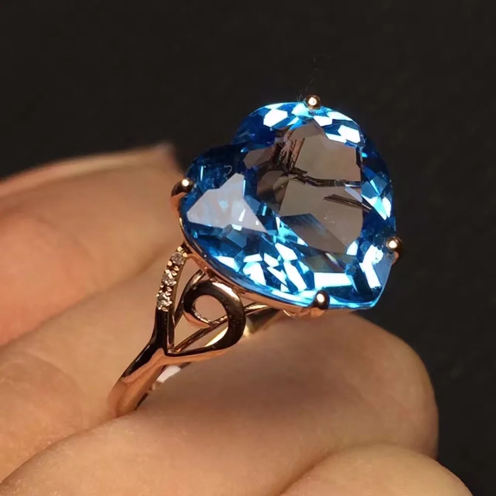 Fine Jewelry Nekilnojamojo 18K Rose Gold AU750 Natūralus Mėlynas Topazas Brangakmenio Moterų Žiedai Moterims Bauda Žiedas
