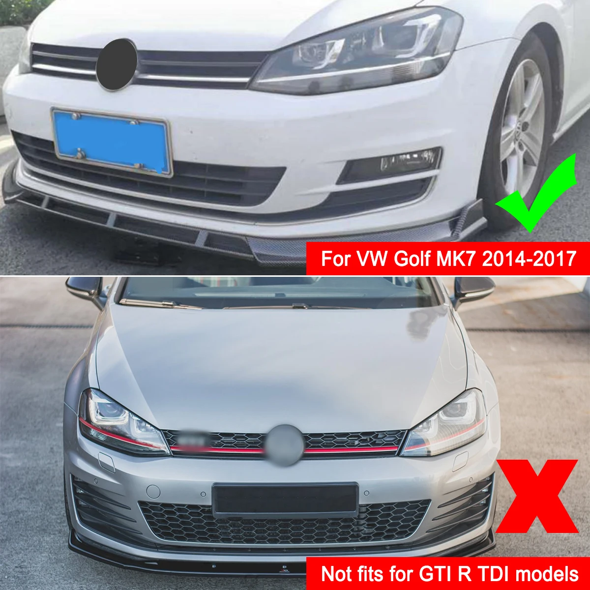 3Pcs Tipo Anglies Pluošto, Atrodo Bamperio Lip ABS Spoileris Bamperio VW Golf MK7-2017