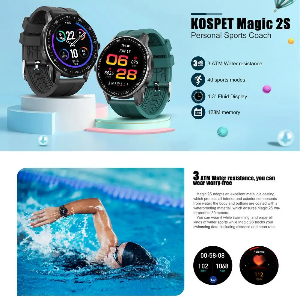 KOSPET MAGIJA 2S Bluetooth 5.0 Smart Žiūrėti Vandeniui 3ATM Fitness Tracker Laikrodis 40 Sporto režimas Vyrų Smartwatch 