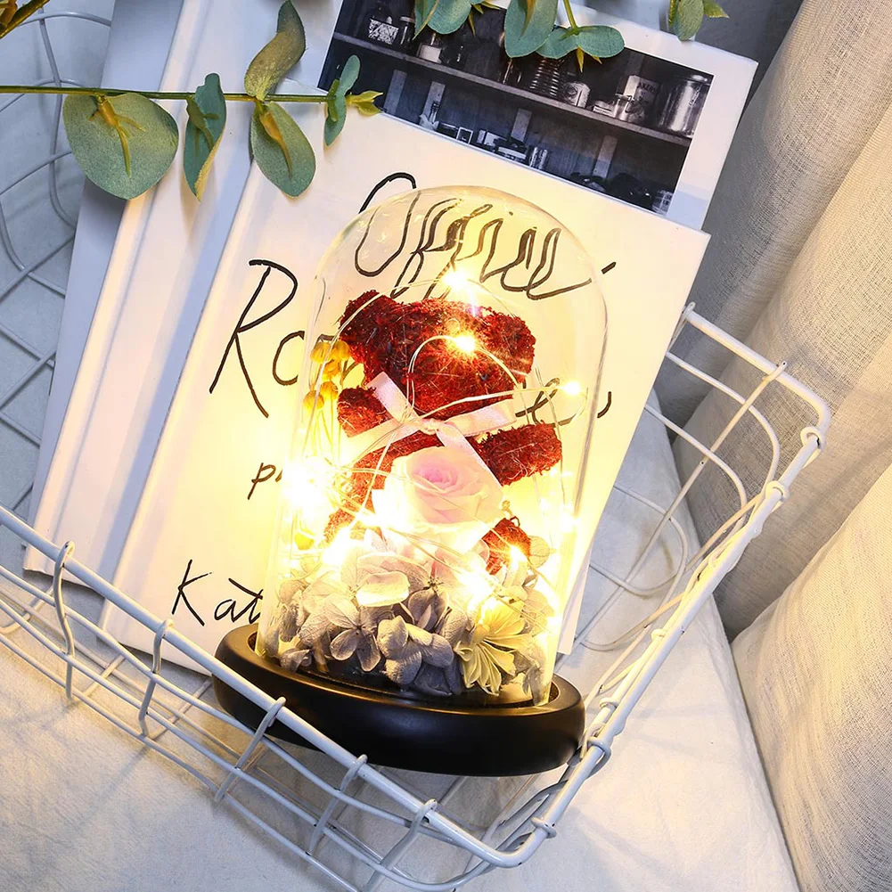 Gėlių Lokys Pakilo Naktį Šviesos Stiklo danga Dome Lempa su LED Šviesos Galaxy Gimtadienis, Vestuvės, Valentino Diena, Jubiliejų Metu
