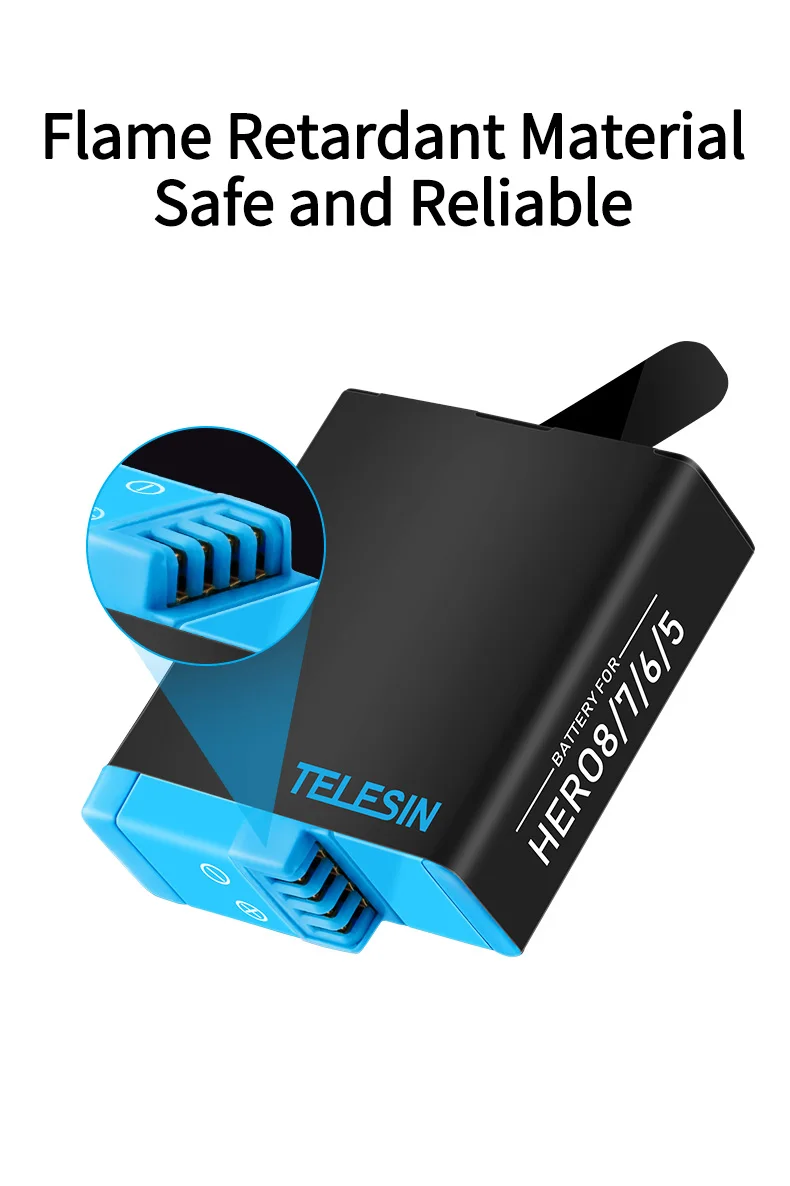 TELESIN 3 PACK Baterijos Įkroviklis, Dėžutė + TF Card Reader + C tipo Įkrovimo Kabelis GoPro 8 7 6 5 Juoda Fotoaparato Priedai